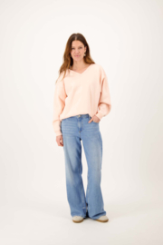  V-hals sweater met tekst - light pink | Zusss