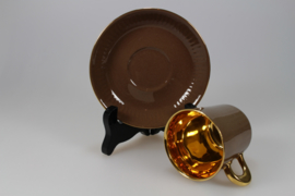 DEMITASSE AND SAUCER - BROWN / GOLD