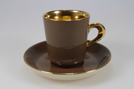 DEMITASSE AND SAUCER - BROWN / GOLD