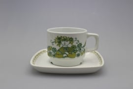 "MARKET" TEACUP AND SAUCER
