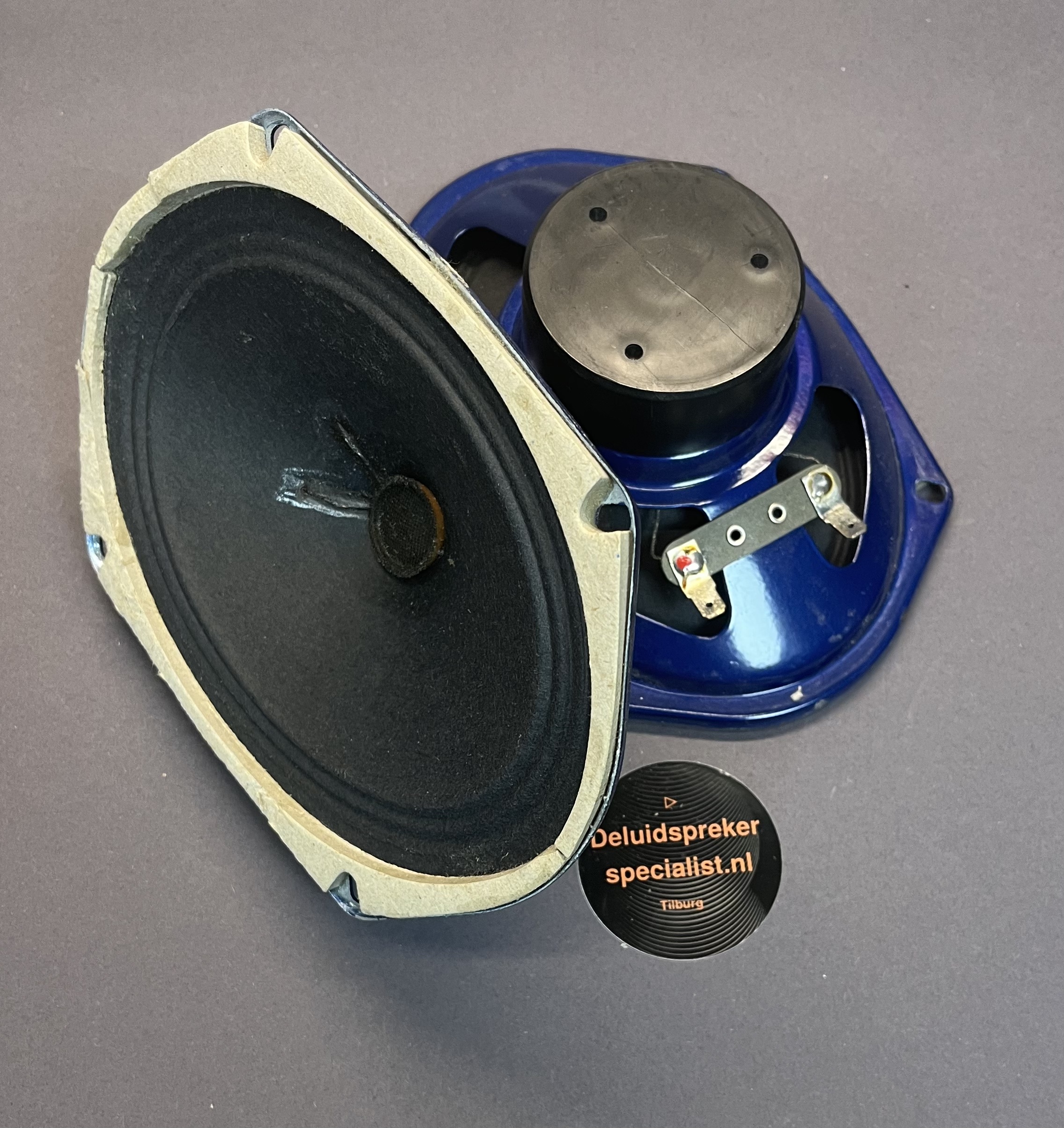Ovaal auto speaker blauw 18x13cm