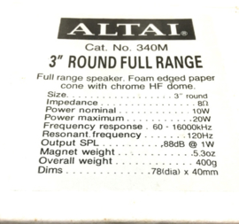 ALTAI Fullrange round 3'' Cat.no 340M