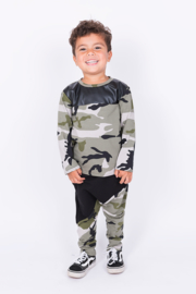 Camo groen/ leer shirt