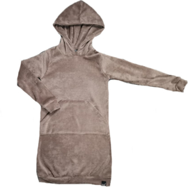 Rib taupe hoodie jurk (lange mouw)