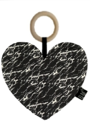 Bijtring/kussen hart zwart marble