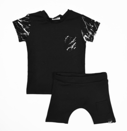 Black marble sleeves tshirt/ black short