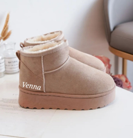 Fashion warm boots Beige (met naam wit)