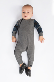 Grey with camo blue onesie