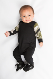 Black with camo green onesie