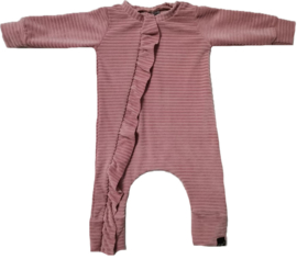 Roze rib roes onesie (zonder capuchon)