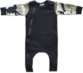 Black with camo green onesie