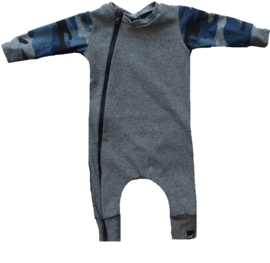 Grey with camo blue onesie