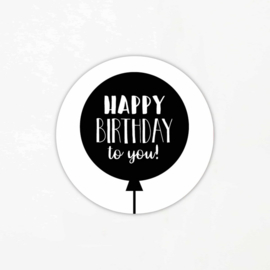 Sticker | Happy Birthday | Wit-Zwart | 5 st