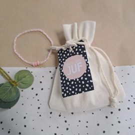 Armband| Katoenzakje | Labeltje de liefste juf