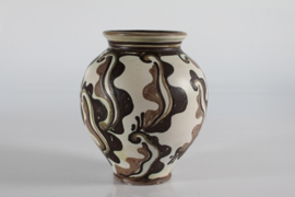 Herman A Kähler Ceramic Vase with Abstract Pattern in Earthen Colors, Early 20th Century Denmark.