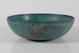 1940s Nils Kähler for HAK Kähler Art Deco Large Ceramic Bowl with Verdigris Green Glaze, Danish Pottery