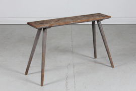 High Antique Swedish Bench of Solid Pine, Partly with Grey Paint which gives is Patina, Mid 19th Century