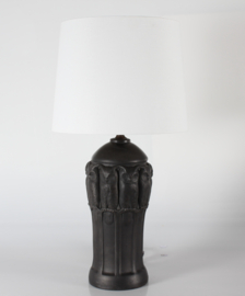 Danish Art Nouveau Table Lamp by L. Hjorth Ceramic, Black Terracotta with Owl  Decoration and New Shade.