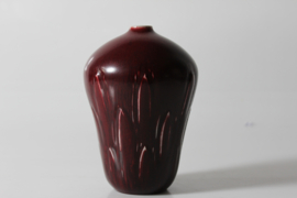 Gerd Bøgelund for Royal Copenhagen Large Vase with Oxblood Glaze and Leaf Ornamentation, Danish Ceramic 1960s