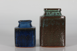 Danish Brutalist Pair of Square Rustic Ceramic Vases by Jytte Trebbien 1970s. Mid-century Ceramics.