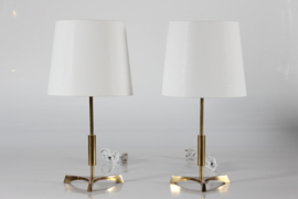 Jo Hammerborg Style a Pair of Danish Tripod Table Lamps, Brass with New Shades. Danish Modern Lightning 1960s.