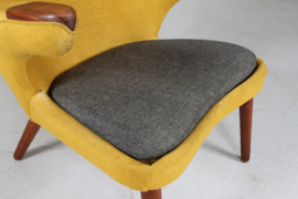 Danish Papa Bear Chair of Teak and Warm Yellow Wool, 1950s. Danish Modern.
