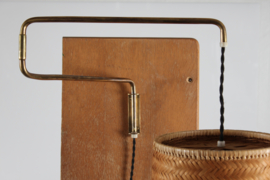 Paavo Tynell Style Flexible Wall Light of Brass and Cane Denmark 1950s. Danish Modern Lightning.