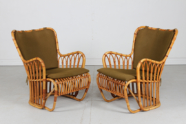 SOLD! Tove Kindt-Larsen Pair of R. Wengler Bamboo Lounge Chairs Denmark Launched 1937.