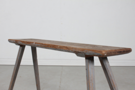 High Antique Swedish Bench of Solid Pine, Partly with Grey Paint which gives is Patina, Mid 19th Century