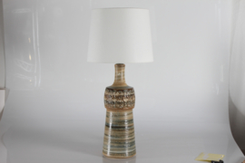 Tall Rustic Søholm Stoneware Table Lamp with Floral Motif and Earthen Colors, 1960s Mid-century Denmark