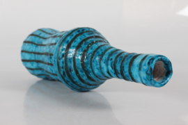 Guido Gambone Tall Artistic Bottle Vase Blue and Black Stripes, Made in Italy 1950s,  43 cm / 17" Tall