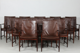Kai Lyngfeldt Larsen set of 14 Danish Modern Conference Chairs of Rosewood and Leather Upholstery Denmark 1960