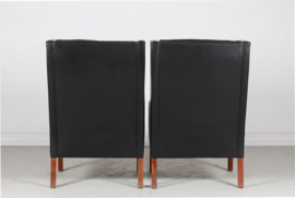 Børge Mogensen Pair of Chairs Model no. 2204 with Black Leather by Fredericia Stolefabrik. Danish Modern Design Classic.