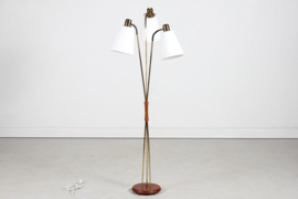 Scandinavian Mid Century 1960s Floor Lamp of Brass and Teak with 3 New Shades