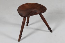 Antique Danish Sculptural Milking Stool Dark Wood 3-Legged, in Style of Mogens Lassen, ca 1920s