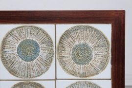 Danish Modern Square Coffee Table of Dark Wood with Royal Copenhagen Tiles, 1960s
