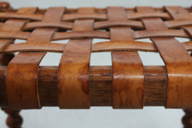 Axel Einar Hjorth style Stool of oak with Cognac Colored Leather Strips by Danish Cabinetmaker 1930s