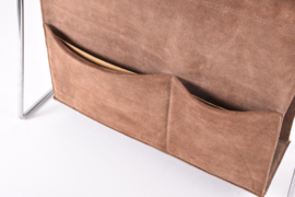 Verner Panton for Fritz Hansen "Bachelor" Magazine Rack Dark Brown Leather & Steel Frame, 1960