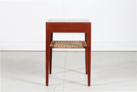 Severin Hansen Jr. Side Teak Table with Cane Shelf by Haslev Furniture Denmark, 1960s. Mid-century Modern.