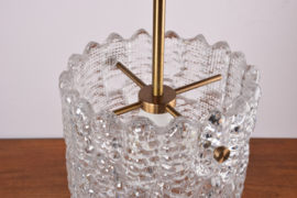Carl Fagerlund for Orrefors Cylindrical Glass Pendant Ceiling Lamp with Brass & Canopy, Sweden 1960s