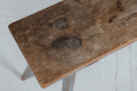 High Antique Swedish Bench of Solid Pine, Partly with Grey Paint which gives is Patina, Mid 19th Century