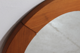 Danish Modern Brutalist style Round Wall Mirror Made of Pine in Denmark 1980's