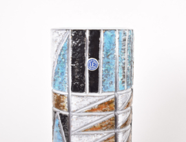 Ingrid Atterberg for Upsala Ekeby Tall "Tri" Vase Geometric Decor Blue White Brown, 1960s
