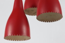 Vintage Bent Karlby 3-Cone Chandelier with Red Lacquer Made by Lyfa in Denmarkk, 1950s
