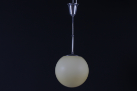 Art Deco Pendant Light Ball-Shaped Light Yellow Shade with Chrome Fittings, Denmark, 1930s