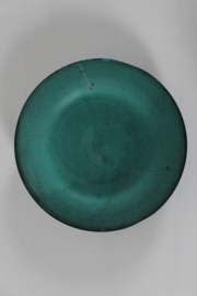 H. A. Kähler Art Deco Low Ceramic Bowl/Ceramic Dish with Verdigris Green Glaze, Nils Kähler Denmark 1940s