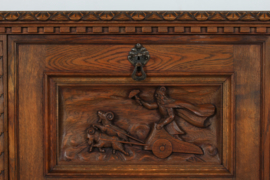 Historicism Sideboard Credenza Hand Carved Oak with Beautiful Details Danish Cabinetmaker, 1940s