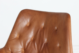 Mirja Dux Easy Chair Cognac Colored Leather Cushions Scandinavian Modern 1970s