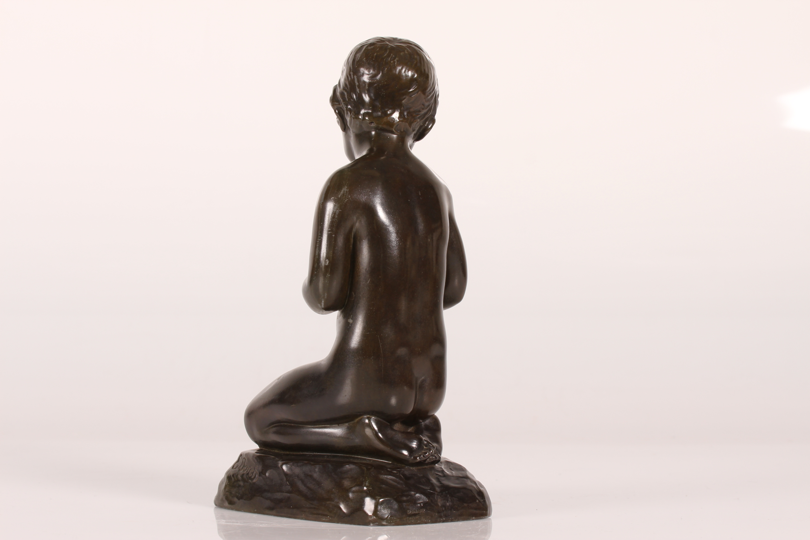 Just Andersen Figurine of Boy with Bear by E. Borch of Disco Metal Denmark 1940s