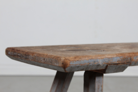 High Antique Swedish Bench of Solid Pine, Partly with Grey Paint which gives is Patina, Mid 19th Century
